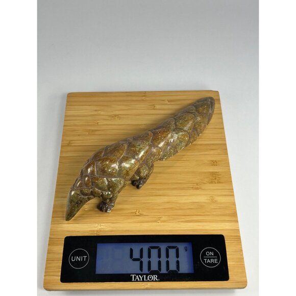 VTG Pangolin Stone Sculpture Handmade Handcarved Brown Verdite Stone Paperweight - Picture 9 of 12